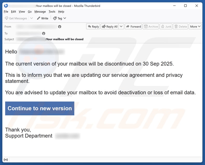 Email Account Failure Notice e-mailspamcampagne