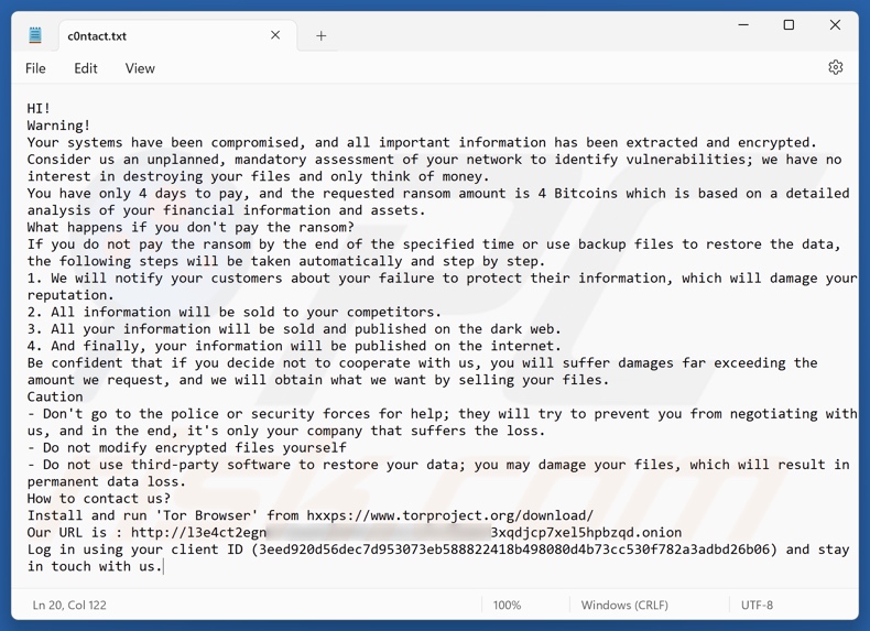 White Lock ransomware losgeldbrief (c0ntact.txt)