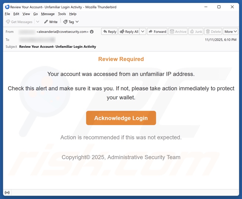 Account Accessed From An Unfamiliar IP Address e-mailspamcampagne