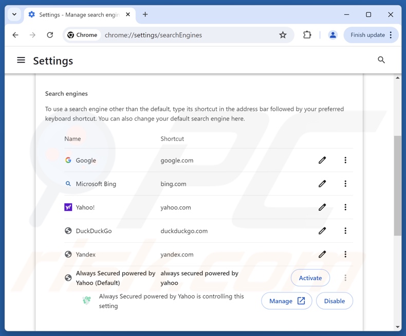 Alwayssecuredsearch.com verwijderen uit de standaardzoekmachine van Google Chrome