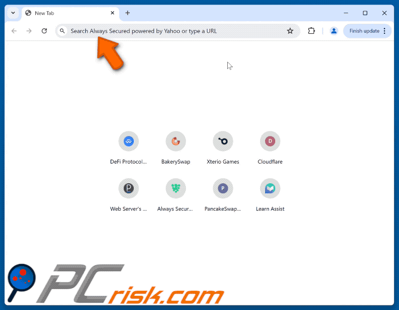 Always Secured powered by Yahoo browserkaper die doorverwijst naar Yahoo (GIF)