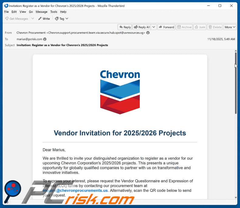 Chevron - Vendor Invitation Email Oplichtingsverschijnsel