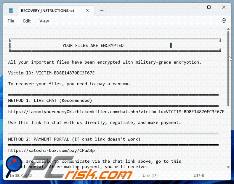 ChickenKiller ransomware losgeldbrief (RECOVERY_INSTRUCTIONS.txt) GIF