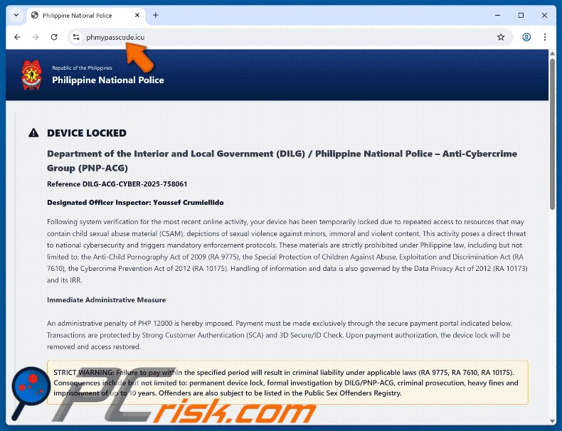 Verschijning van apparaat vergrendeld vanwege toegang tot illegale inhoud-zwendel (GIF)