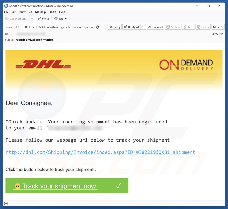 DHL - Shipment Registered To Your Email e-mailspamcampagne