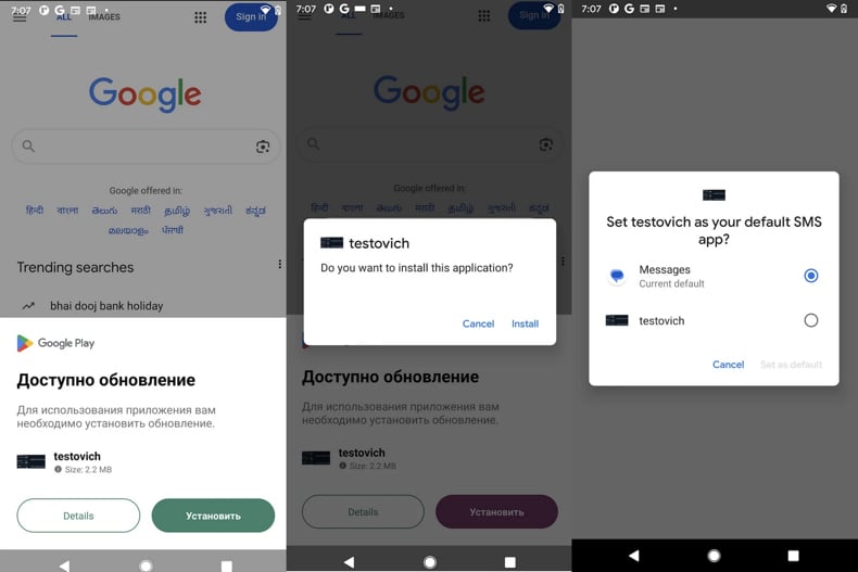 Fantasy Hub RAT valse Google Play updatevenster en verzoek om de malware als standaard sms-app in te stellen