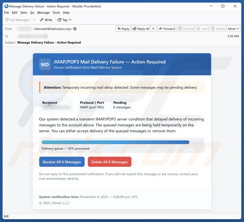 Email Account Failure Notice e-mailspamcampagne