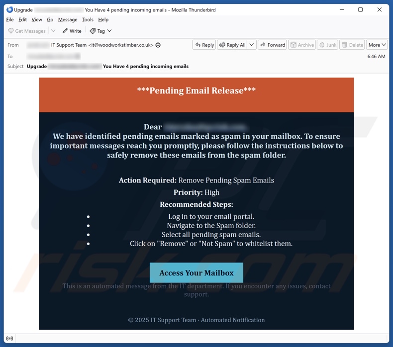 Pending Email Release e-mailspamcampagne