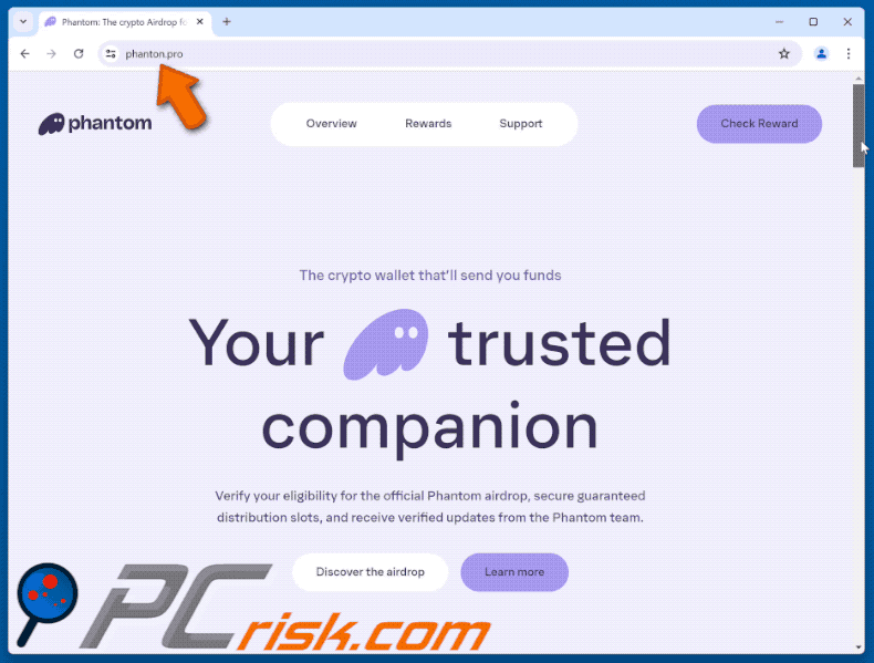Uiterlijk van de valse Phantom Airdrop website (GIF)