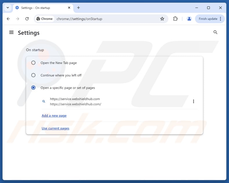 Service.webshieldhub.com verwijderen van de startpagina van Google Chrome