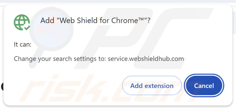 Web Shield voor Chrome-browser hijacker vraagt om toestemming