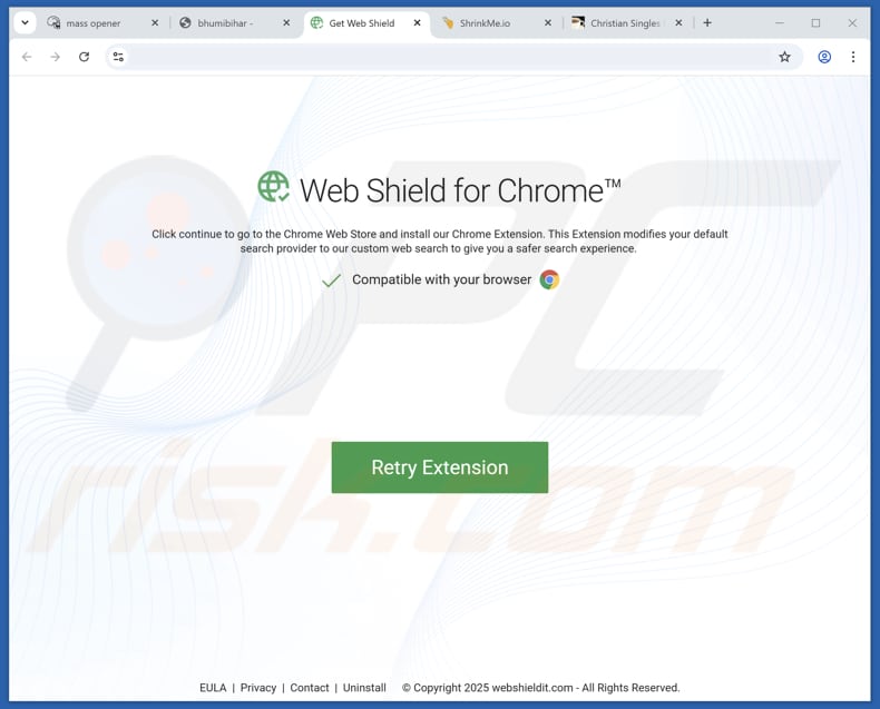 Website gebruikt om Web Shield voor Chrome-browser hijacker te promoten