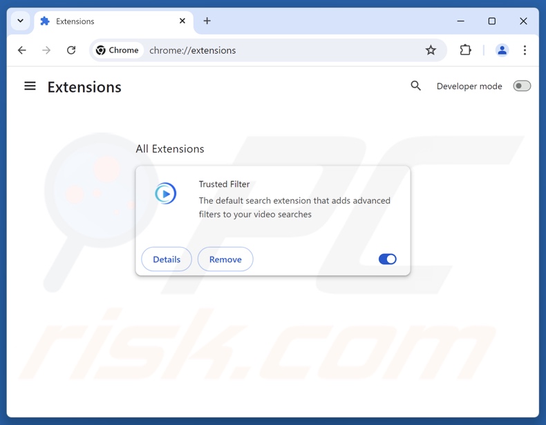 Removing trustedfiltersearch.com related Google Chrome extensions