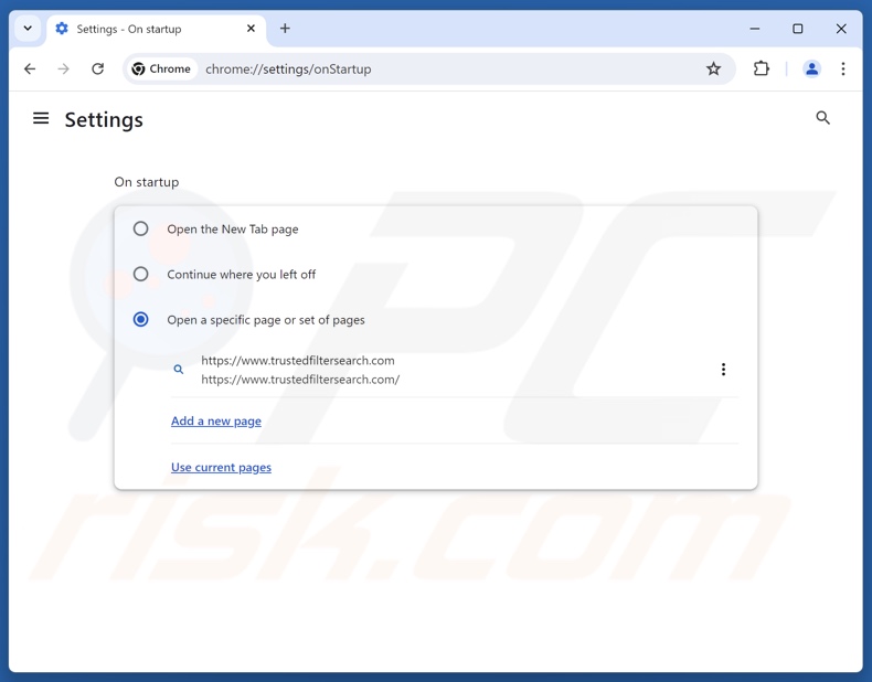 Removing trustedfiltersearch.com from Google Chrome homepage