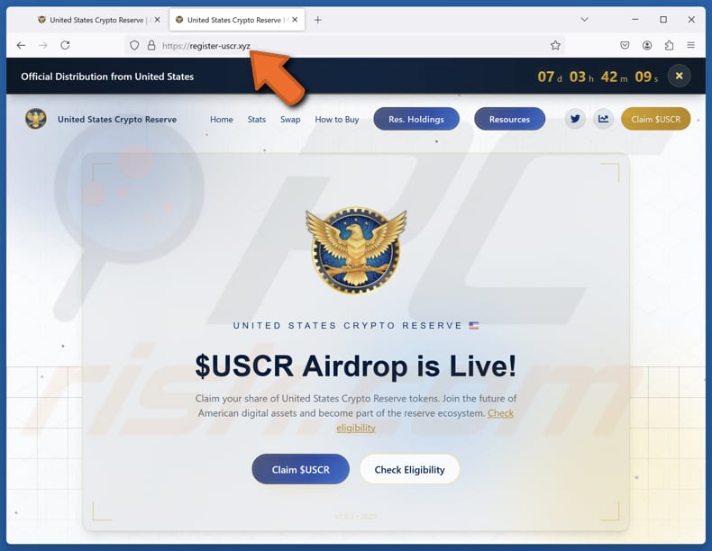 United States Crypto Reserve ($USCR) Airdrop Oplichting, een andere variant