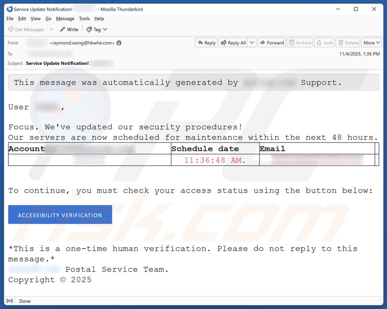 Email Account Failure Notice e-mailspamcampagne