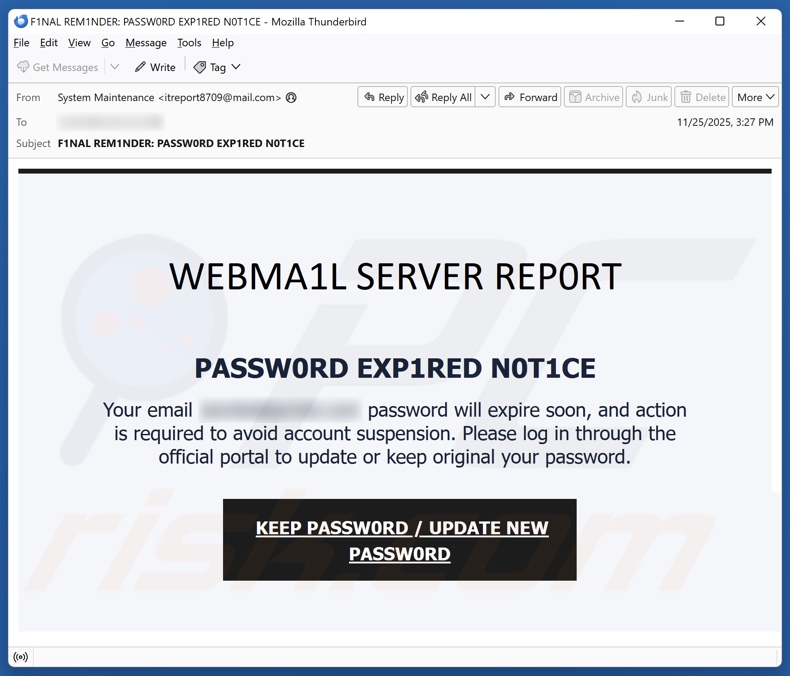 Webmail Server Report email spam campagne