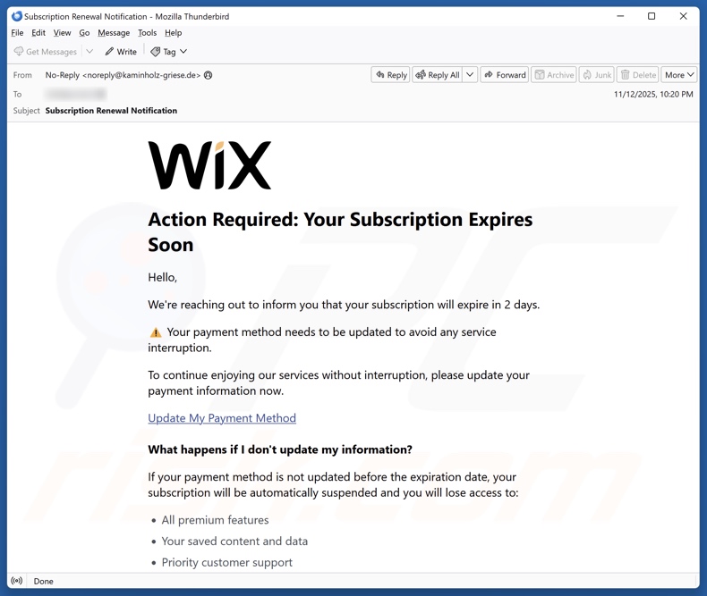 Wix Subscription Expiration e-mailspamcampagne