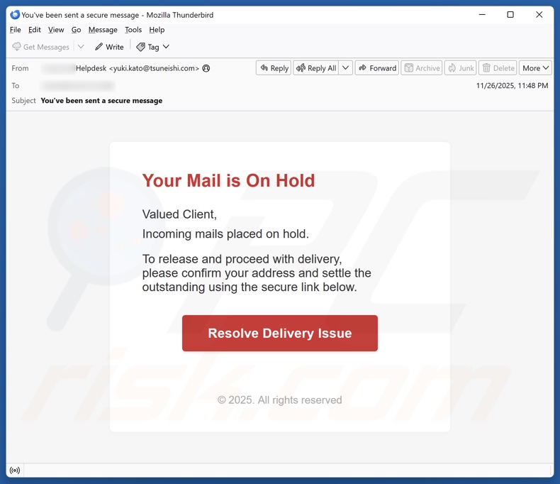 Your Mail Is On Hold email spam campaigne