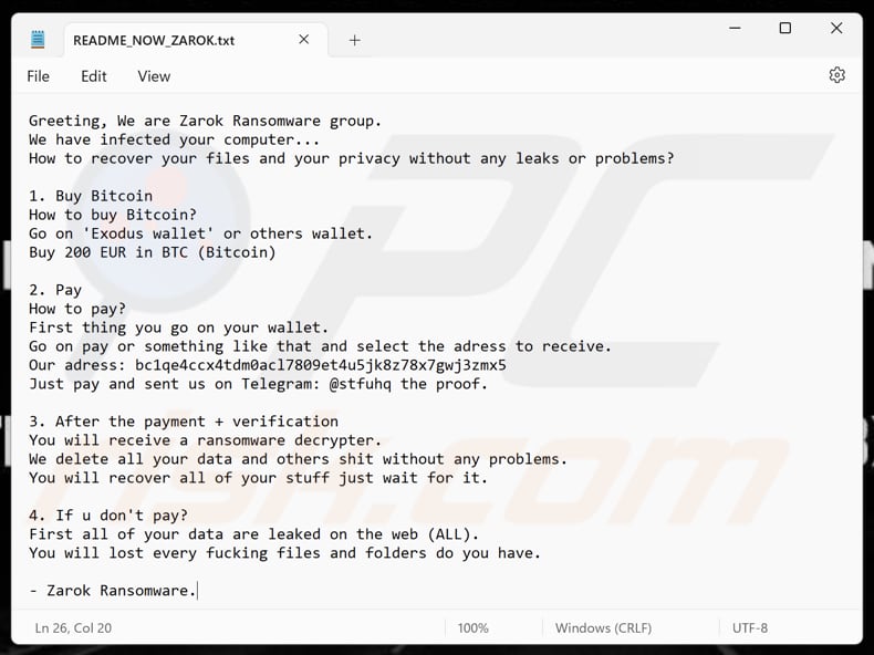 Zarok ransomware tekstbestand (README_NOW_ZAROK.txt)