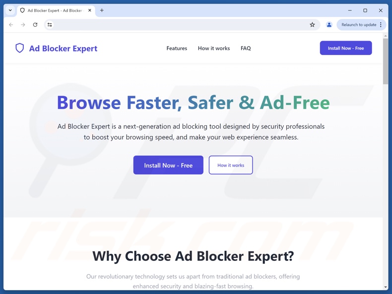 Website die AdBlocker Expert adware promoot