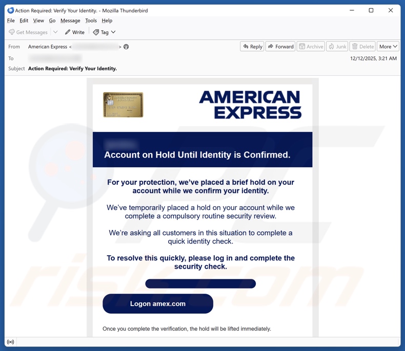 American Express - Account On Hold email spam campagne