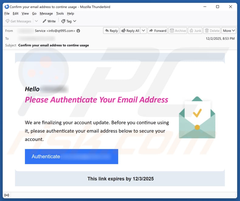 Authenticate Your Email Address e-mailspamcampagne