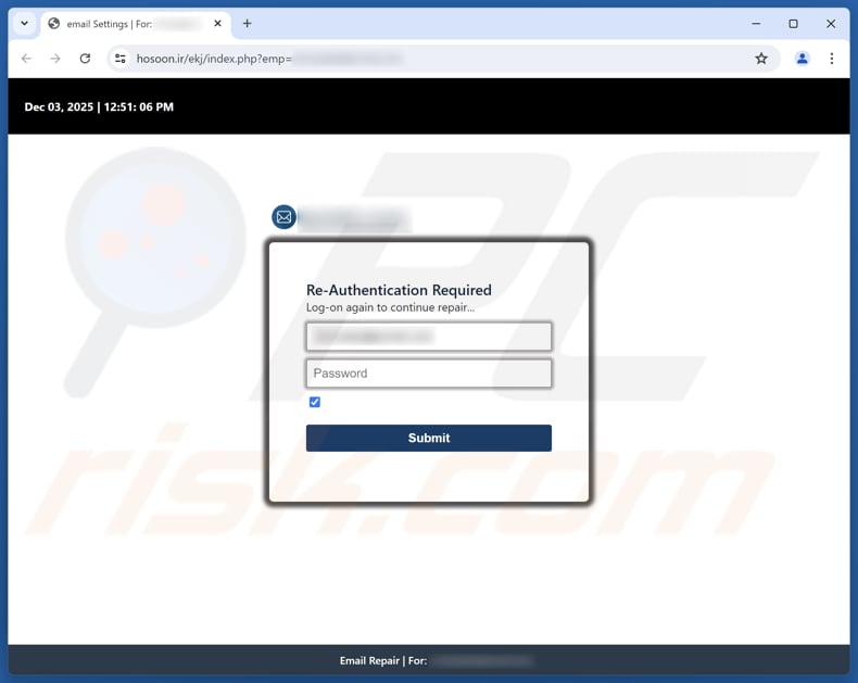 Authenticate Your Email Address Oplichtings phishingpagina