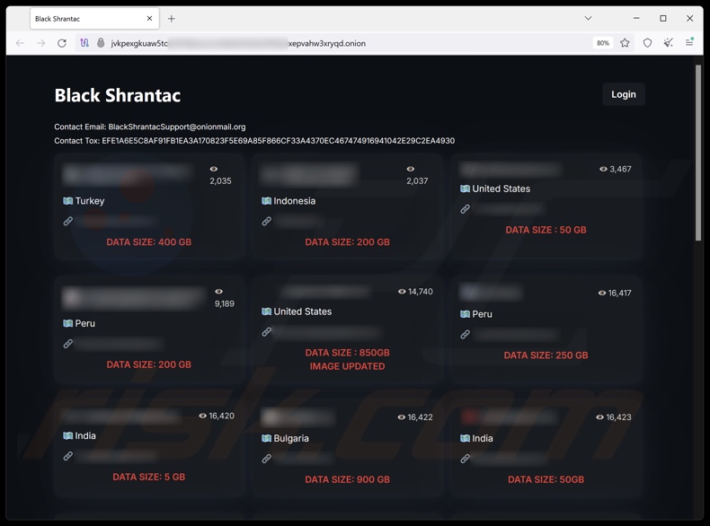 Black Shrantac ransomware website die gegevens lekt