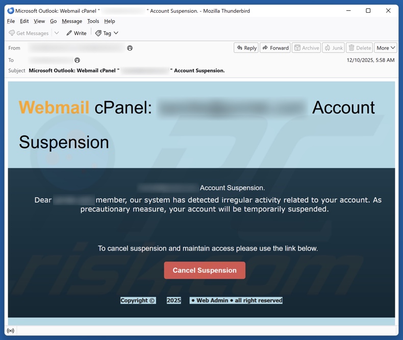cPanel Account Suspension e-mailspamcampagne