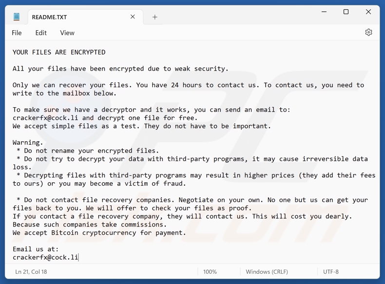 Cracker (Beast) ransomware losgeldbrief (README.TXT)