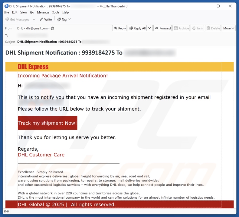 DHL Express - Incoming Package Arrival Notification e-mailspamcampagne