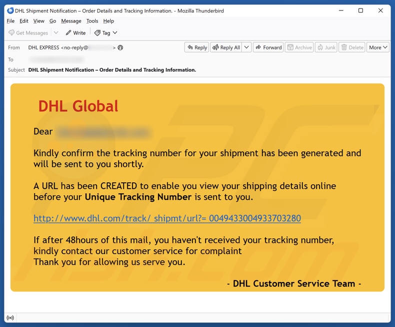 DHL Global - Shipment Tracking Number e-mailspamcampagne