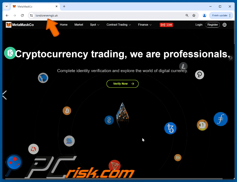 Uiterlijk van de valse MetaMask website voor identiteitsverificatie (GIF)