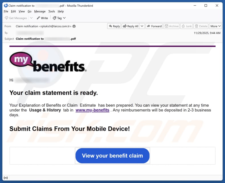 My Benefits - Your Claim Statement Is Ready e-mailspamcampagne