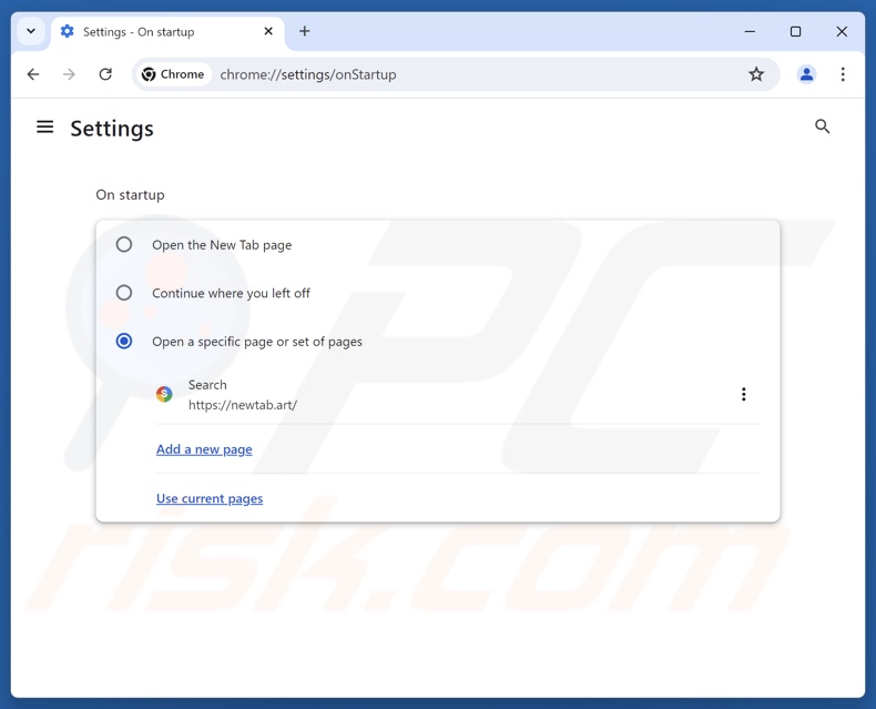 newtab.art verwijderen van de startpagina van Google Chrome