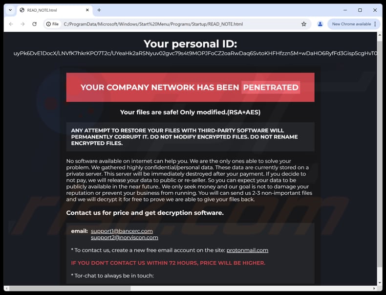 Ripper ransomware tekstbestand (READ_NOTE.html)