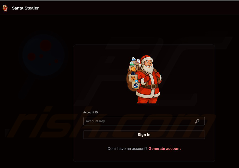 SantaStealer beheerderspaneel aanmelden