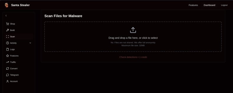SantaStealer Malware beheerderspaneel
