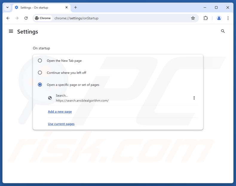 search.ansiblealgorithm.com verwijderen van de startpagina van Google Chrome