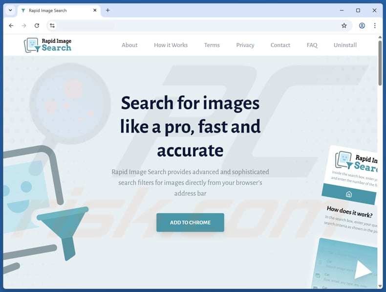 Website gebruikt om Rapid Image Search browser hijacker te promoten