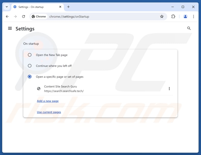 Verwijderen van search.searchsafe.tech uit Google Chrome-startpagina