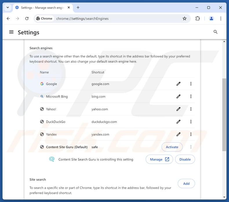 Verwijderen van search.searchsafe.tech uit de standaardzoekmachine van Google Chrome