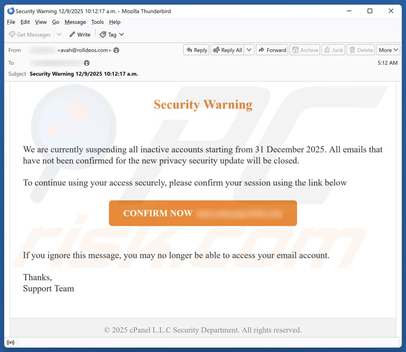 Security Warning email spam campagne