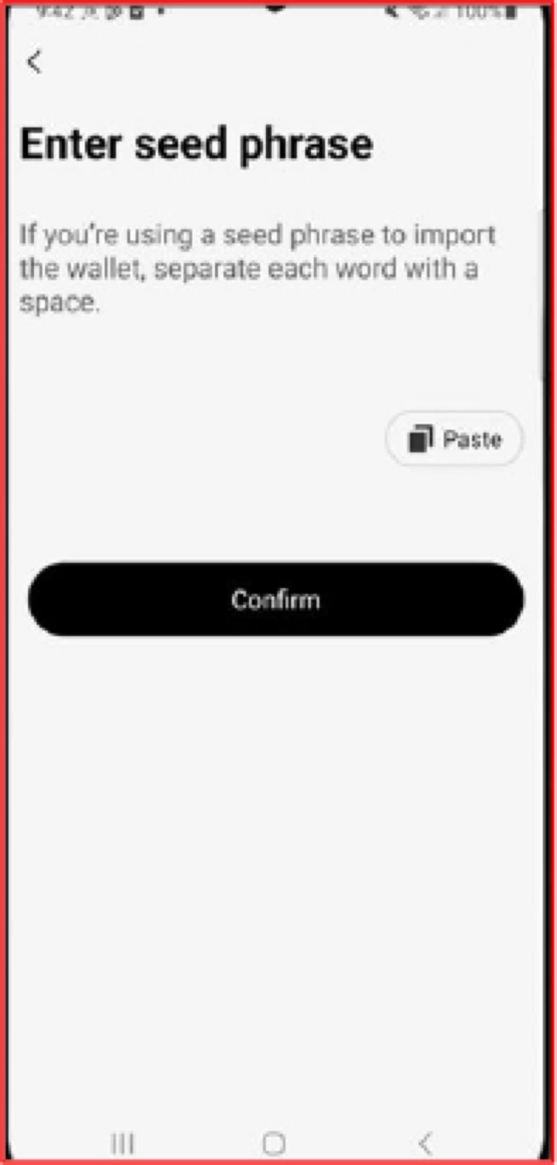 SeedSnatcher malware valse import-portemonnee-pagina (bron: cyfirma.com)