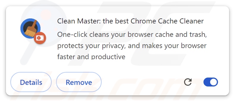 ShadyPanda browserextensie (Clean Master: the best Chrome Cache Cleaner)