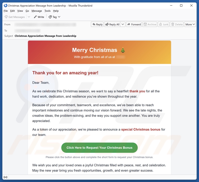 Special Christmas Bonus email spam campagne