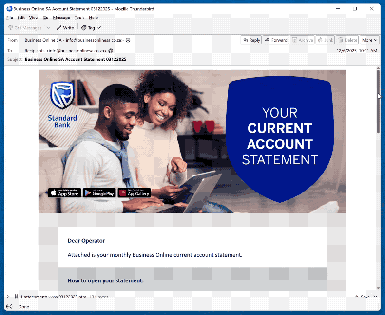 Standard Bank Account Statement E-mailzwendel verschijning