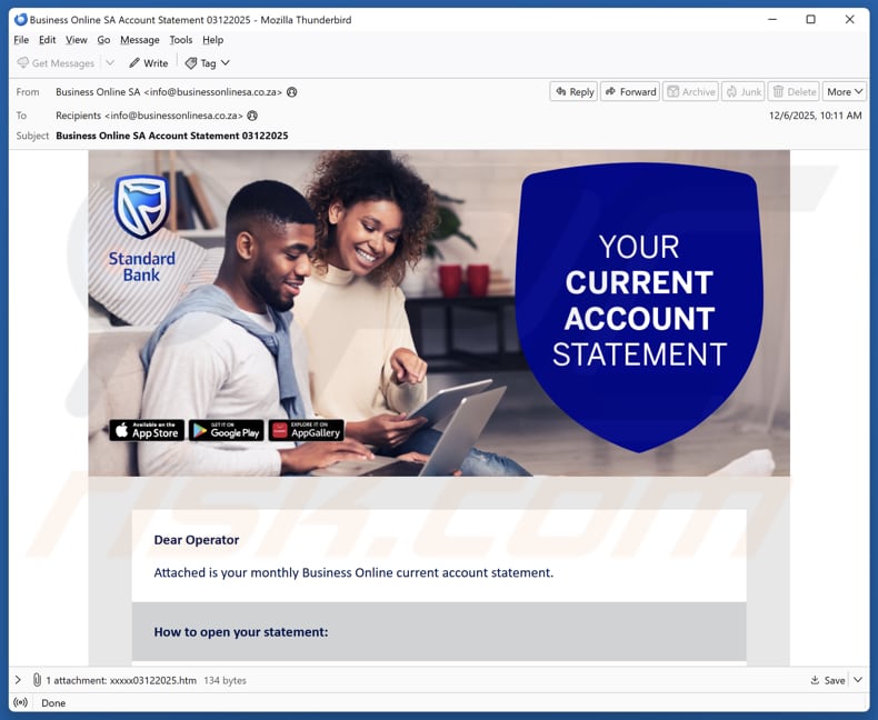 Standard Bank Account Statement email spam campagne