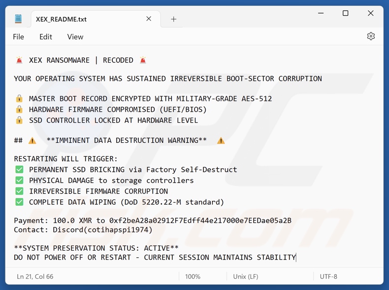 XEX ransomware losgeldbrief (XEX_README.txt)
